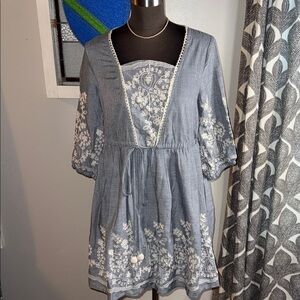 Aetna Embroidered Cotton Mini Dress SZ Small